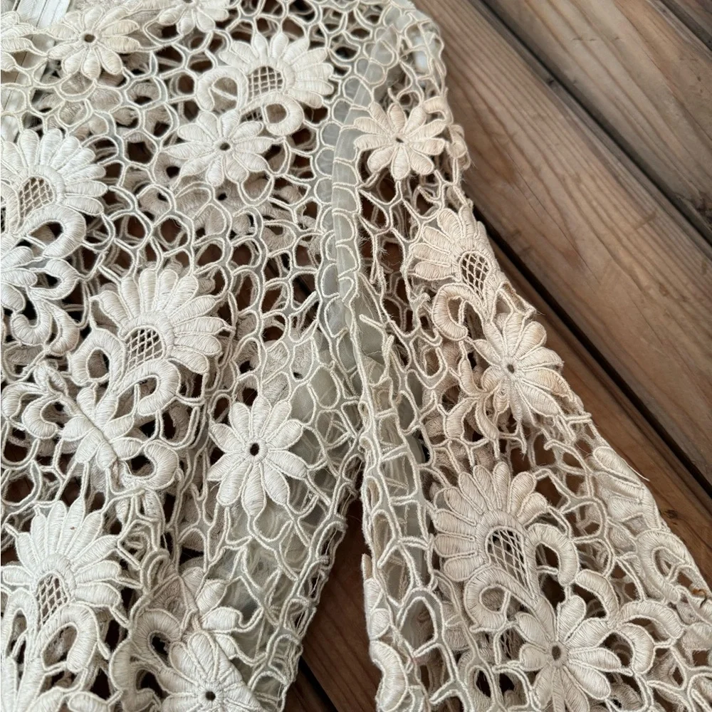 Vintage 60s lace embroidered flower dress medium ivory boho hippie - Picture 6 of 12